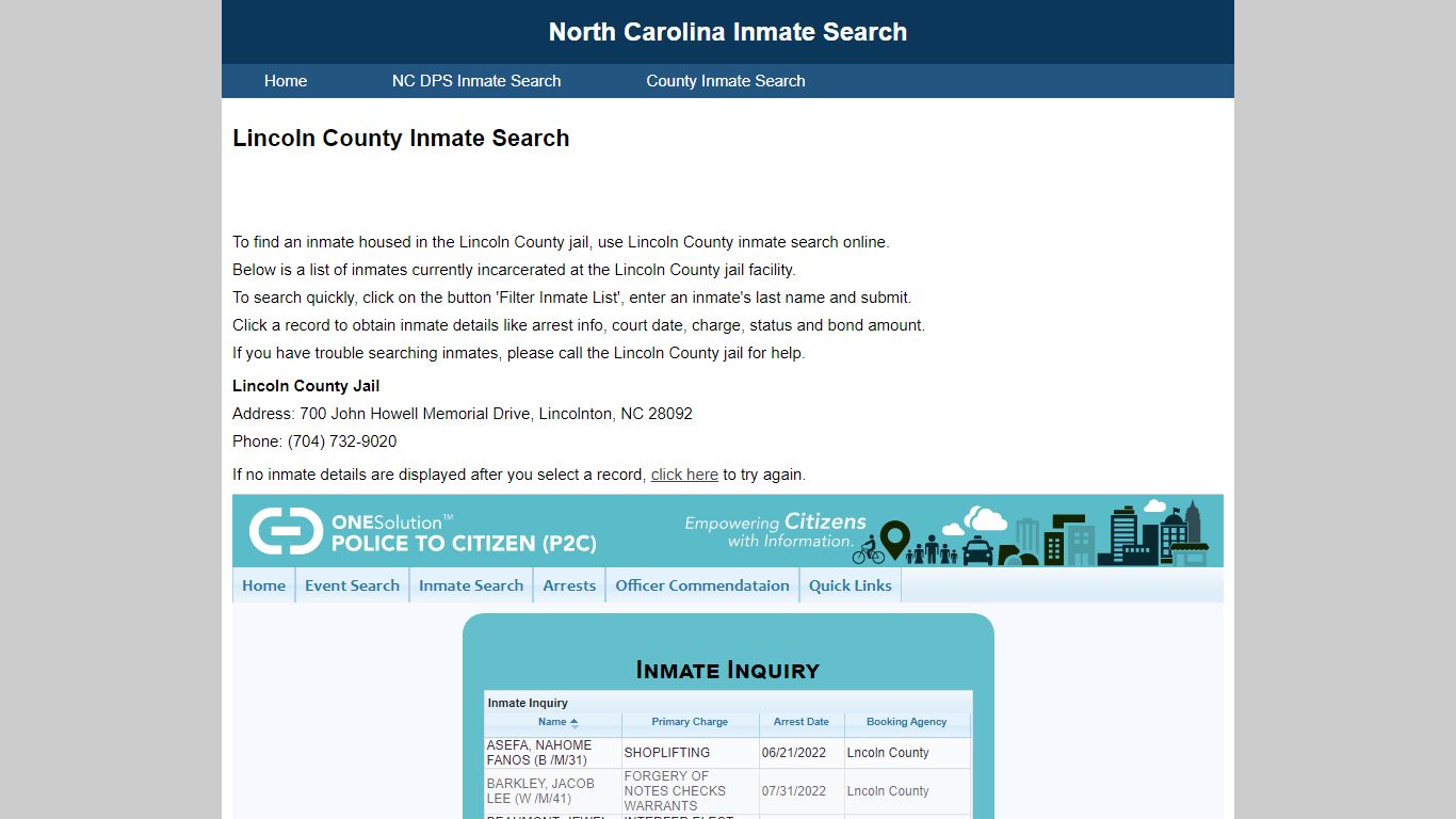 Lincoln County Inmate Search